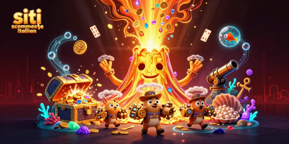 Scopri i migliori siti scommesse italiani con l'illustrazione di un vulcano d'oro e tesori emozionanti.