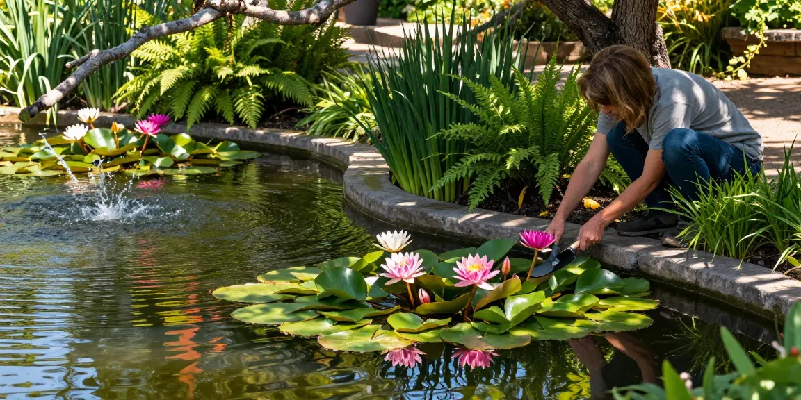 Buy water lilies in a serene garden pond with blooming flowers and lush greenery.