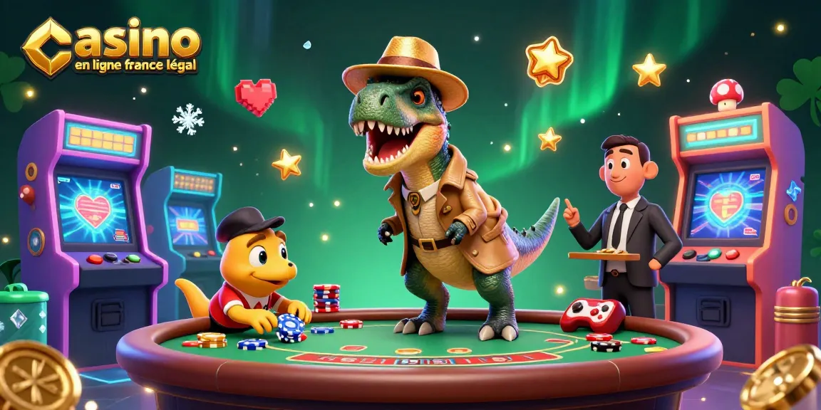 Casino en ligne France légal : un vélociraptor comptant les cartes à une table de blackjack.