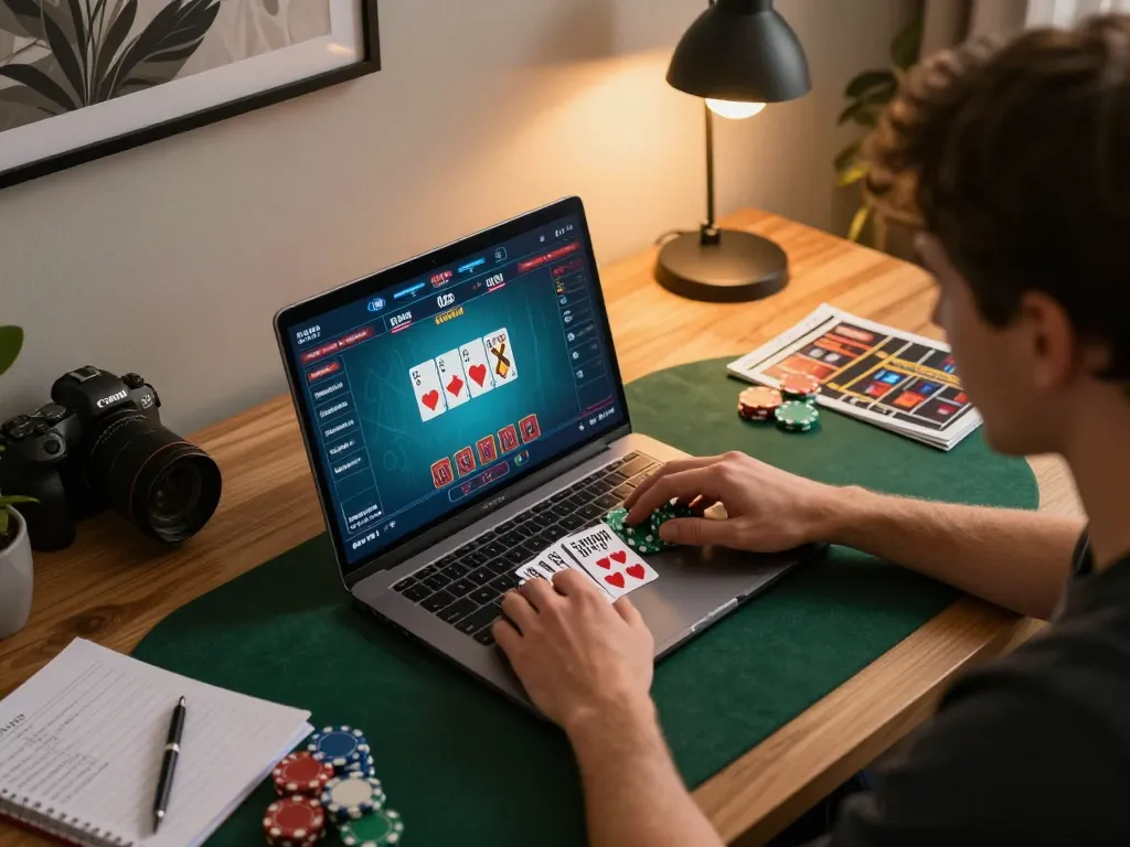 Player immerses in online poker strategy using tg8 for better betting insights and gameplay.