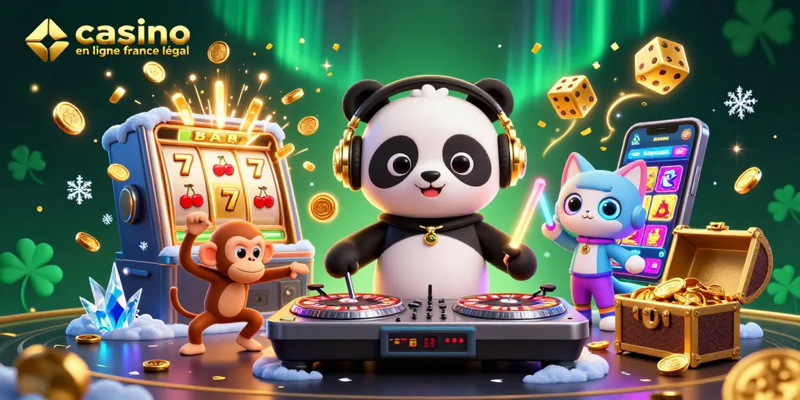 Faites voler les jackpots dans un casino en ligne France légal avec ce panda DJ, singe et chat.