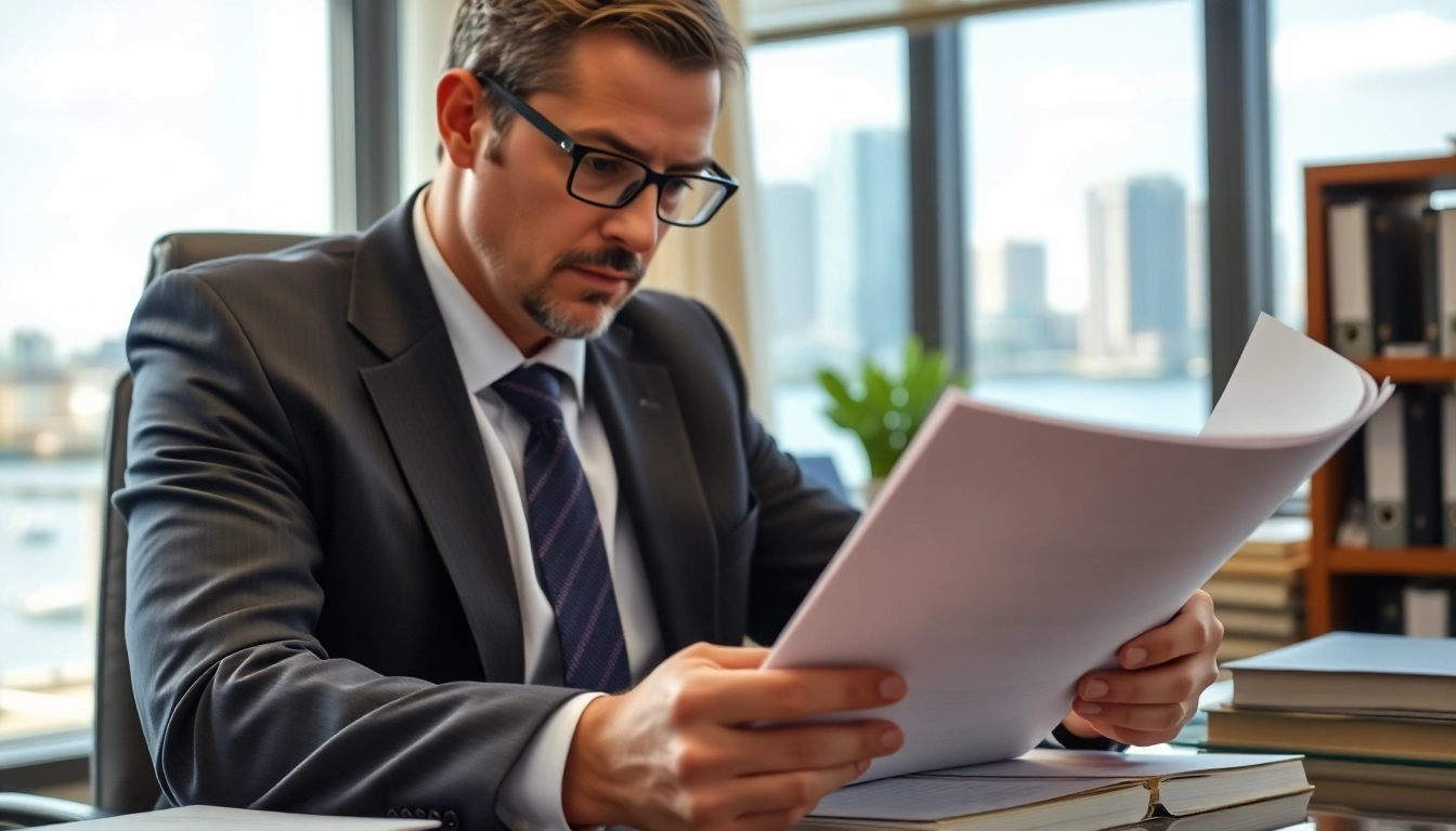 Truck accident attorney Clearwater analyzing case documents in a professional office environment.
