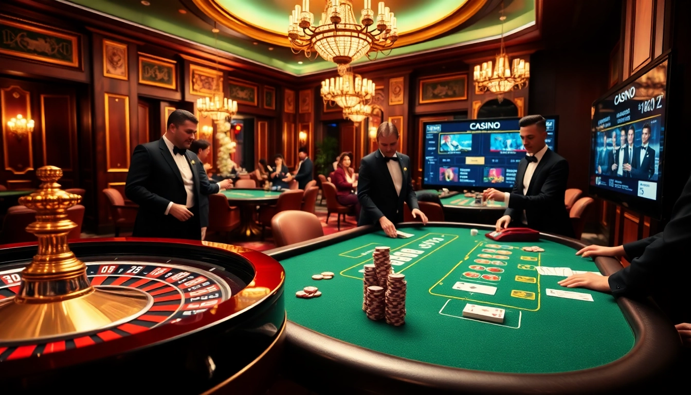Un casino en ligne France fiable animé avec des joueurs autour d'une table de poker avec des cartes et des jetons, reflétant l'excitation et l'engagement.