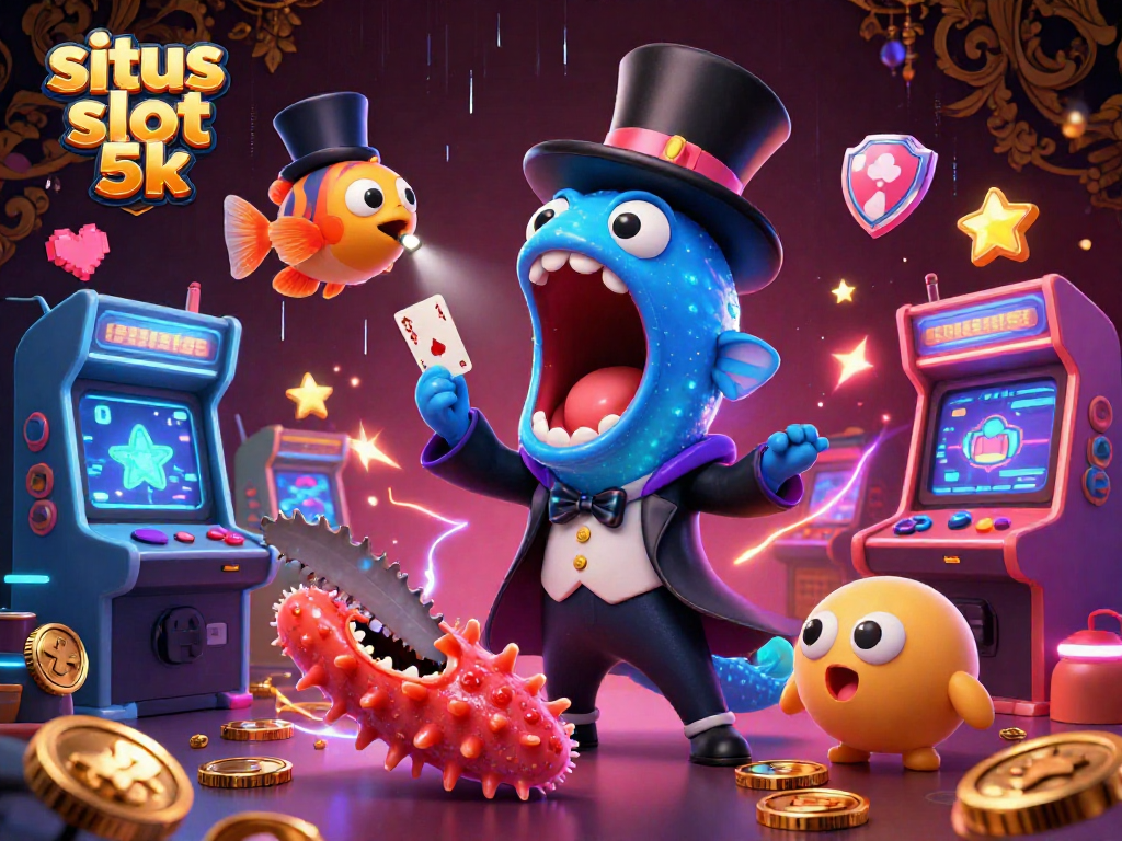 Situs slot 5k showcases a vibrant underwater casino scene where a magical eel performs tricks.