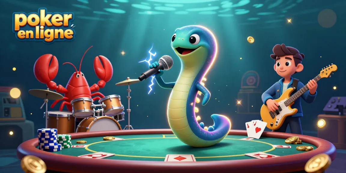 Jouer au poker en ligne avec des personnages animés dans une scène de casino sous-marin dynamique.
