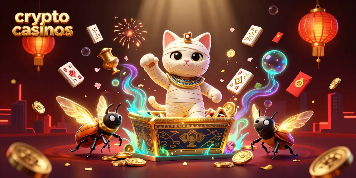Découvrez l'univers passionnant des crypto casinos avec un chat momie égyptien et des pièces brillantes.
