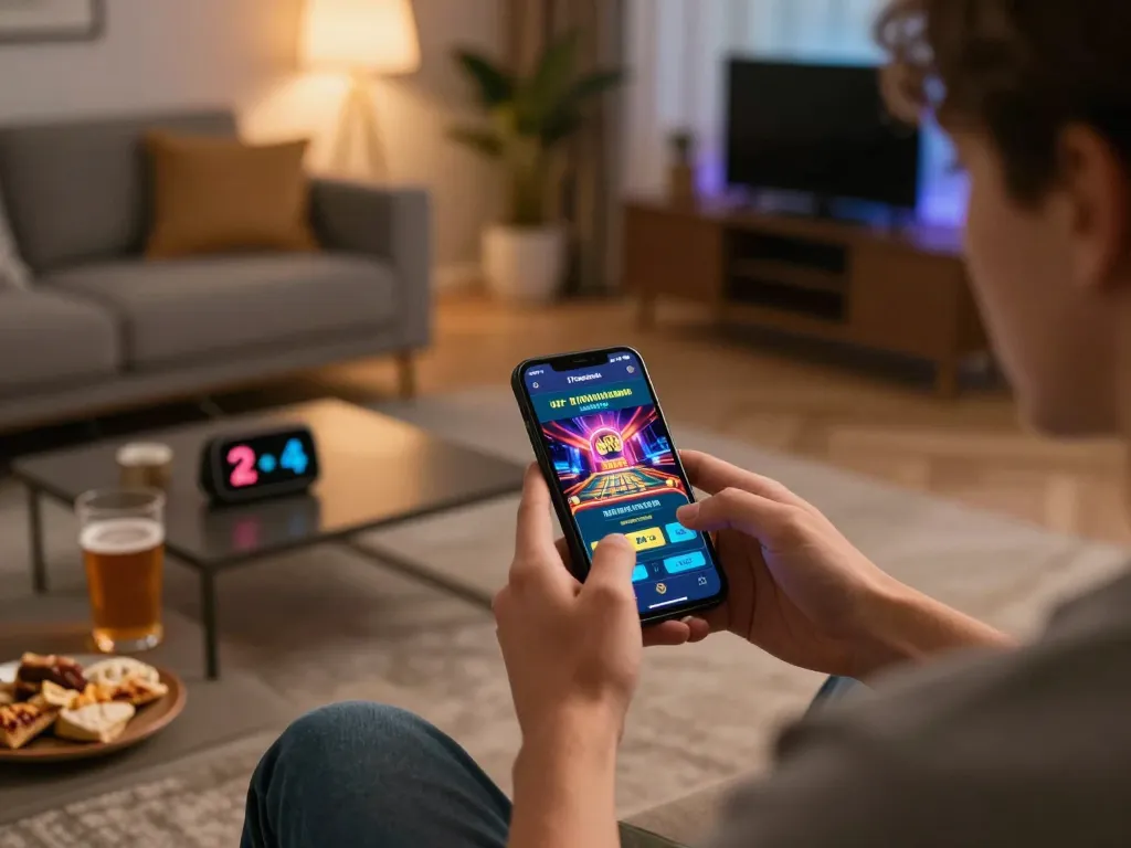 Players using the SHBET app for interactive betting during a gaming session at home