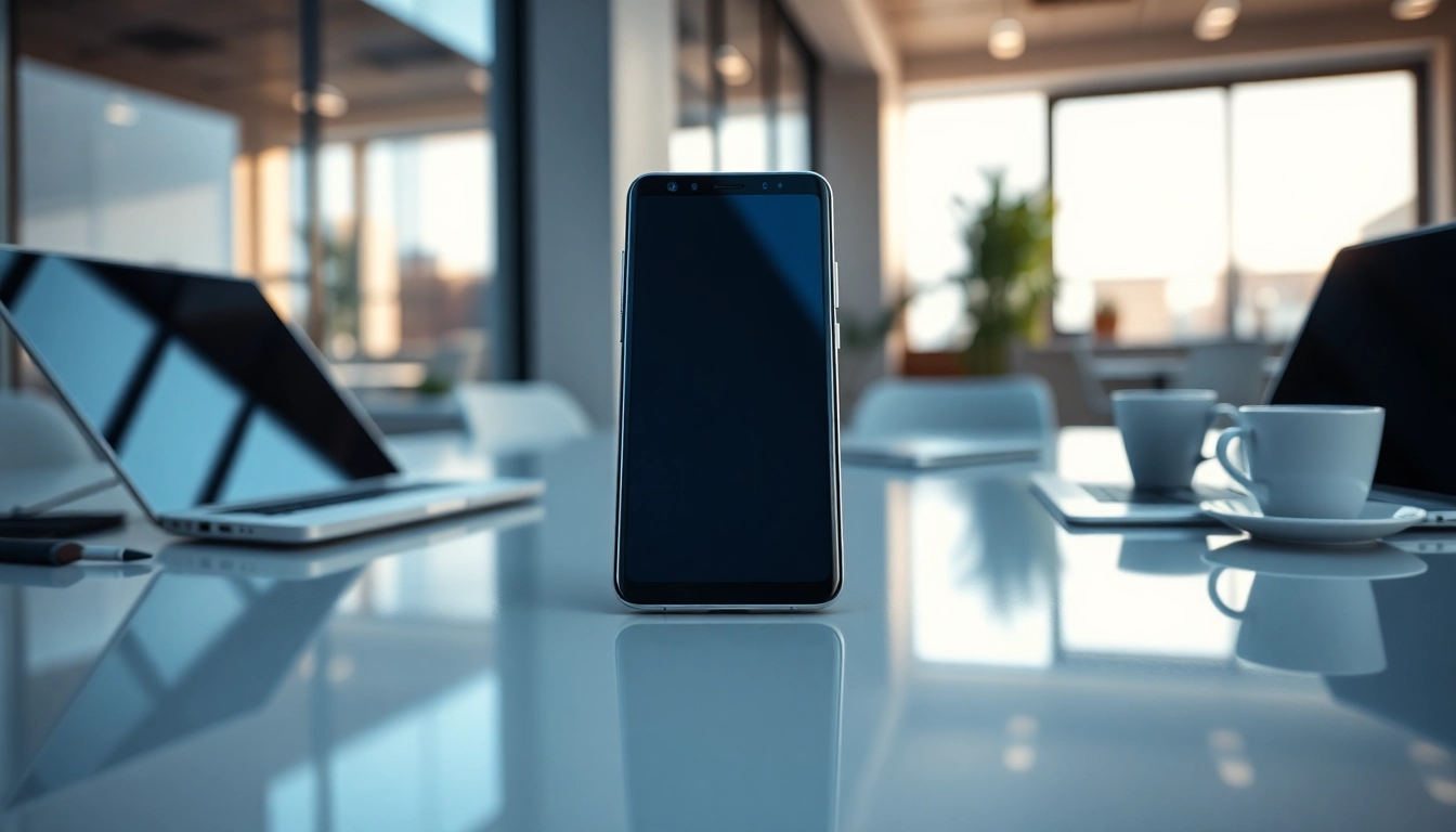The Samsung Galaxy S8 displayed in a modern office setting, highlighting its sleek design and innovative features.