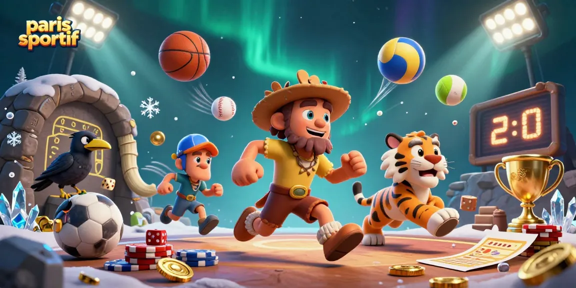 Pari sportif captivant dans une scène de casino préhistorique avec un tigre et un homme des cavernes.
