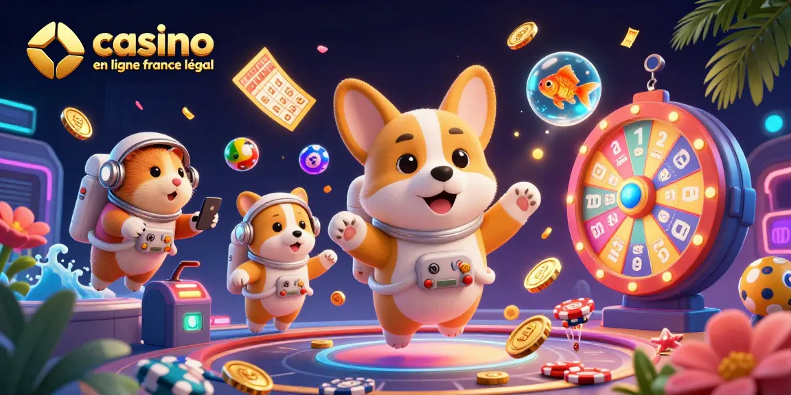 Explorez le monde des jeux de casino en ligne France légal avec un corgi astronaute et des éléments dynamiques.