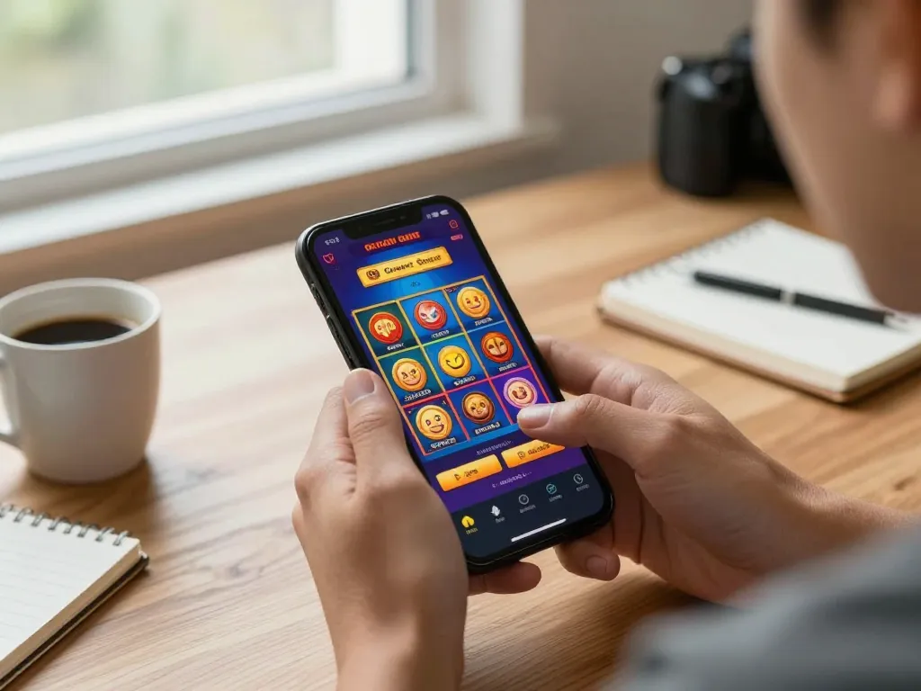 Engaging with slot gacor games on a mobile app, showcasing vibrant game graphics and strategic gameplay.