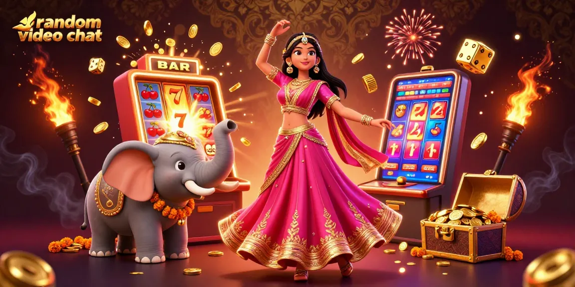 Engage in random video chat with exciting visuals includes vibrant characters and casino elements.