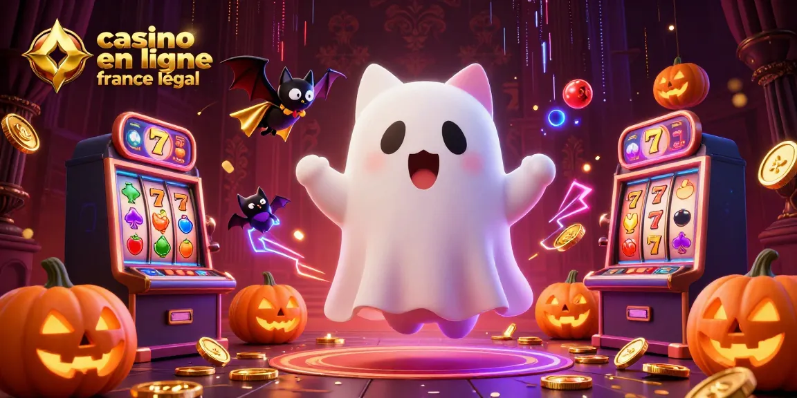 Plongez dans le monde des jeux avec ce design captivant "casino en ligne légal en France" illustrant un chat fantôme et un vampire.