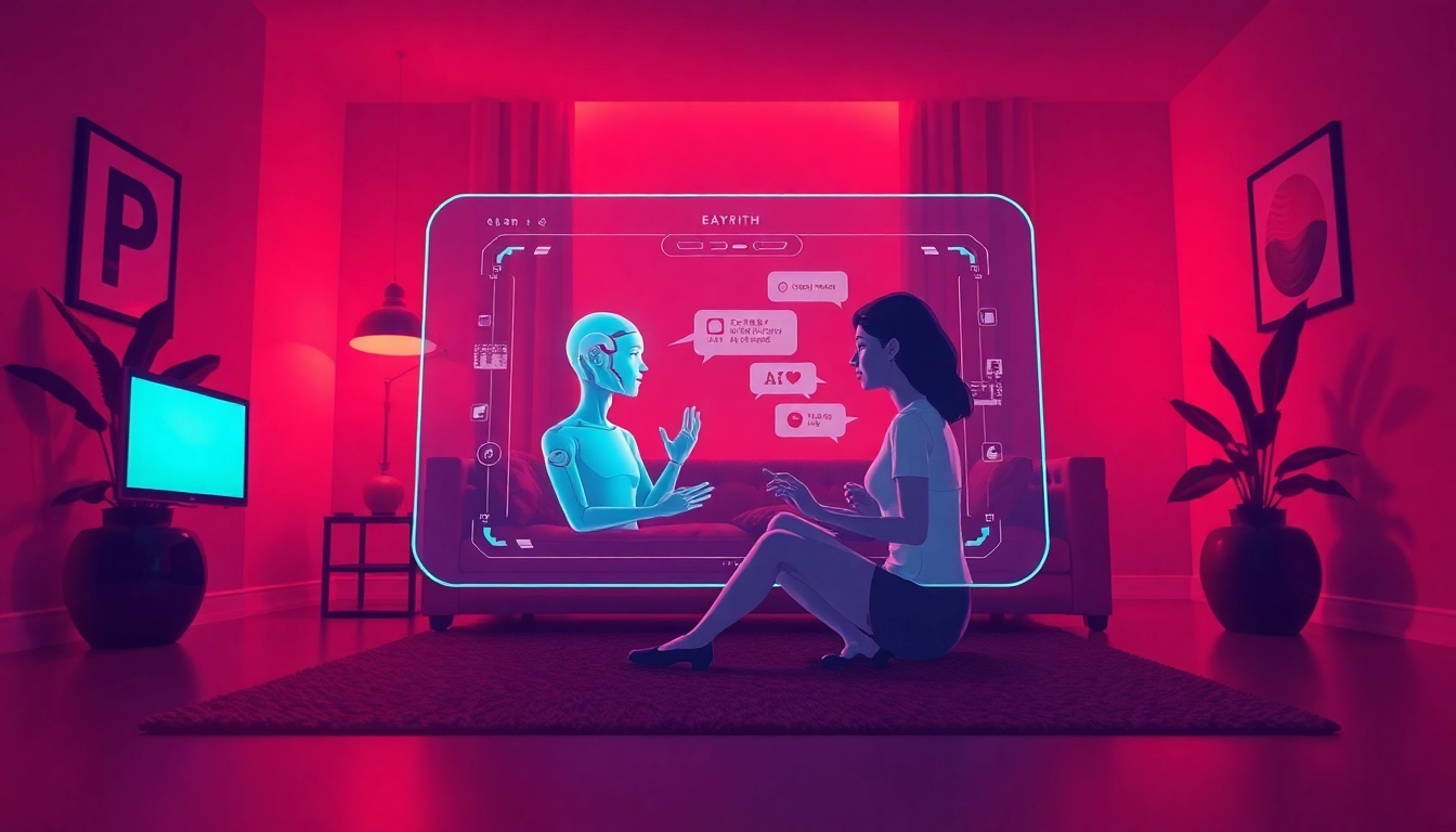 Engaging interaction with an AI character in a cozy setting, highlighting sex chat AI technology.
