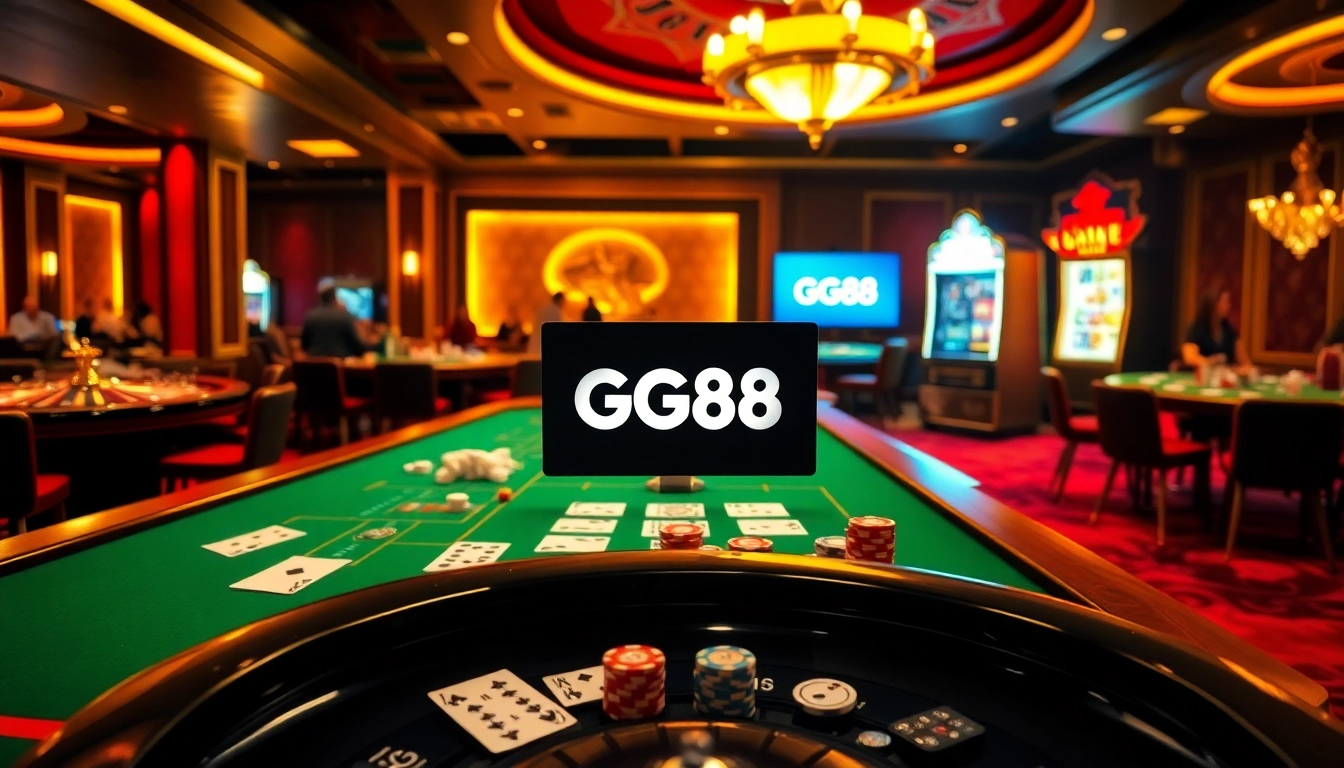 Players enjoying an exciting gaming experience at GG88 casino tables featuring vibrant colors and luxurious elements.