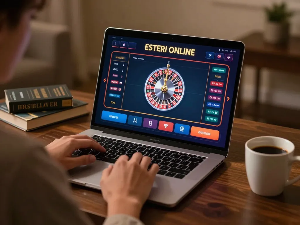 Player enjoying casino esteri online from home with exciting roulette game on screen.