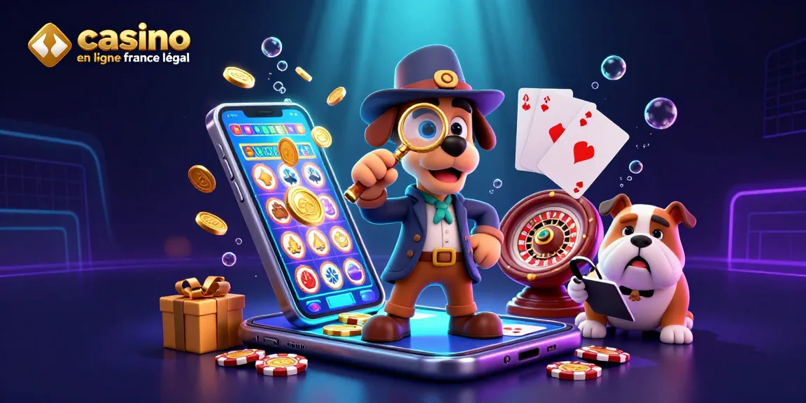 Illustration captivante du casino en ligne France légal, mettant en scène un chien détective et un bulldog.
