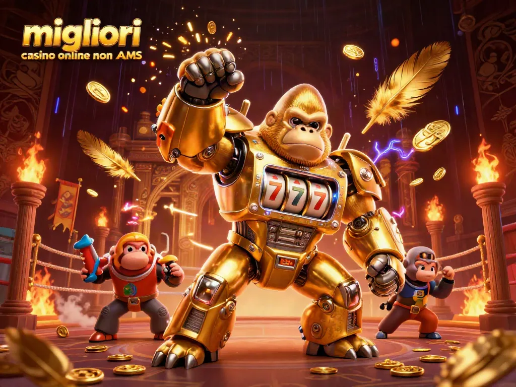 Scopri i migliori casino online non AAMS con una fantastica illustrazione 3D di un gorilla mech che colpisce l'azzardo!