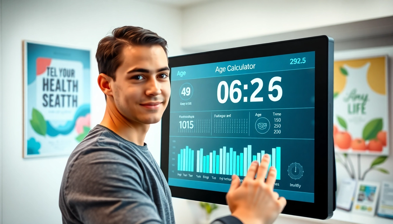 Engage with the biological age calculator in a bright medical office, showcasing health metrics.