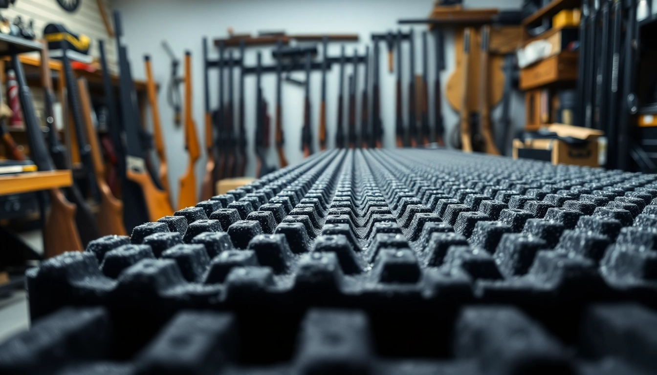 Showcasing foam for rifle case with precision cut and design features in a workshop setting.