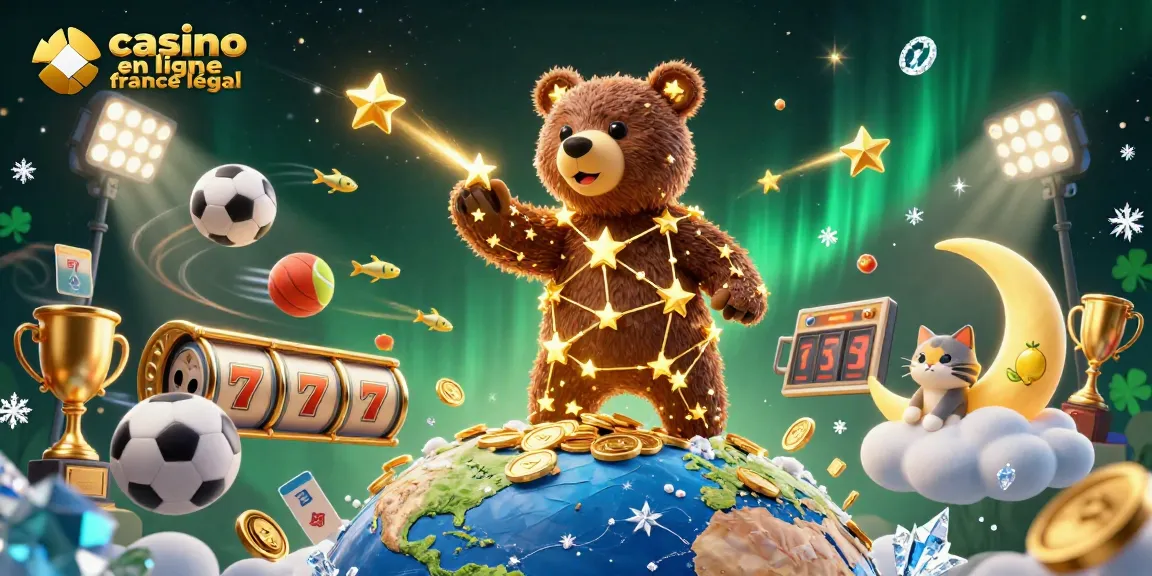 Jouez dans un casino en ligne France légal, avec un ours constellation et de l'or qui scintille.