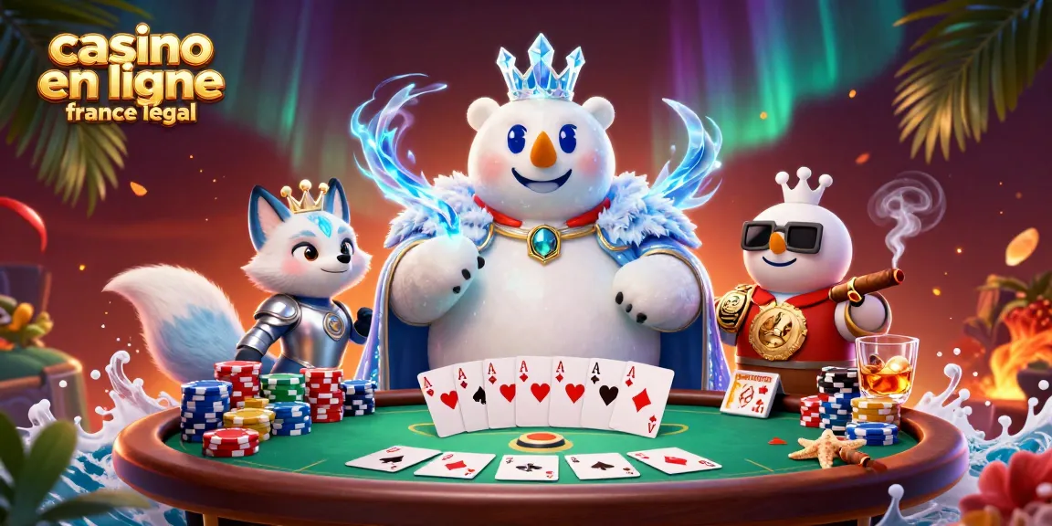 Image vibrante de personnages emblématiques avec "casino en ligne France légal" lors d'une partie de poker stratégique.