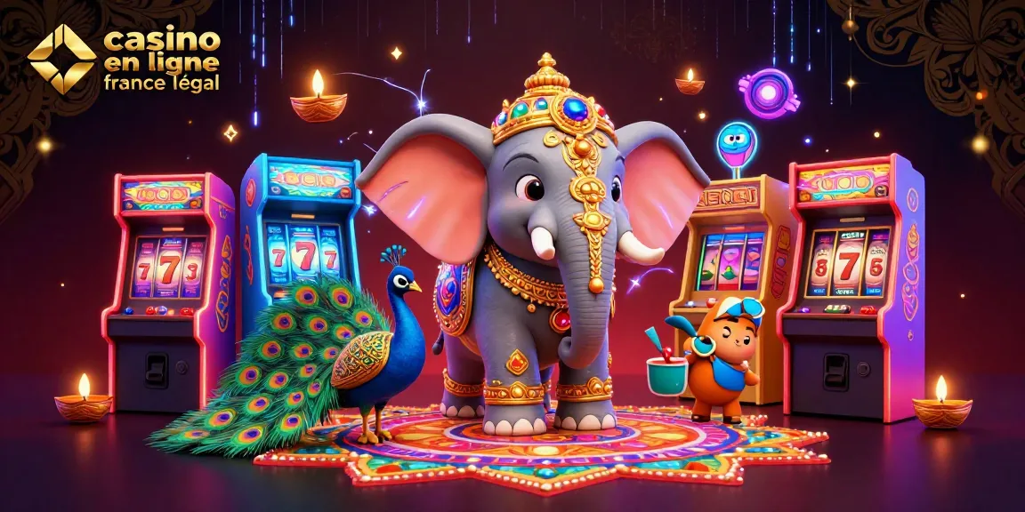 Les joueurs découvrent le casino en ligne légal en France avec un éléphant coloré et des machines à sous scintillantes.