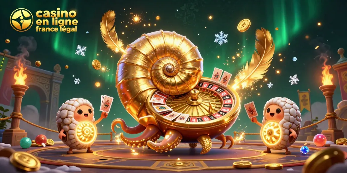 Célébrez le casino en ligne légal en France avec ce nautilus en 3D illustrant des cartes et des jeux d'argent