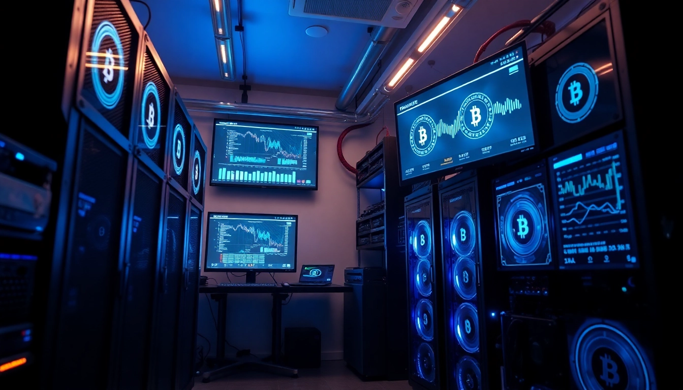 High-performance mining rigs in a modern workspace, representing the best crypto mining site.