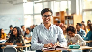 Engaging classroom scene emphasizing Education with diverse learners collaborating on projects.