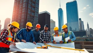 Skilled New York City General Contractor team collaborating on a construction project outdoors.