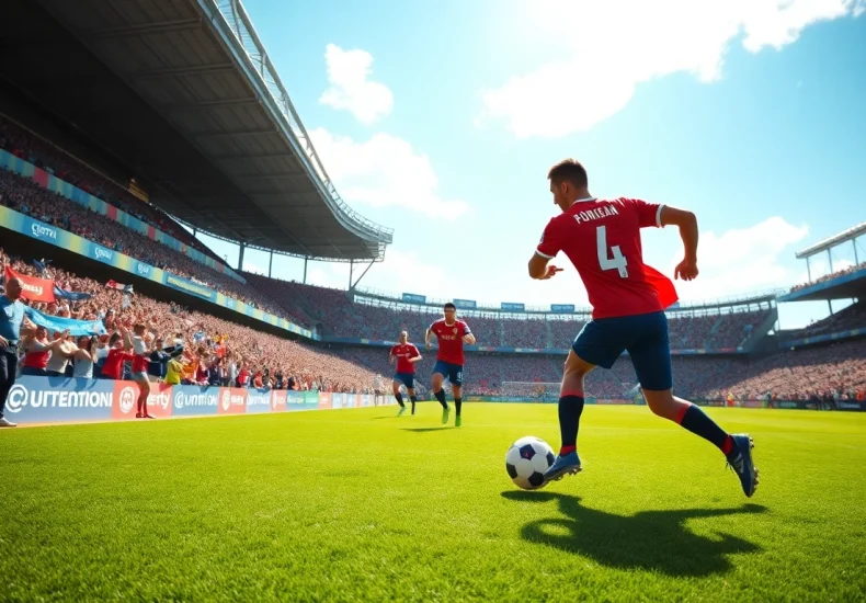 해외축구중계 중인 선수들의 열정적인 경기 장면을 보여줍니다.