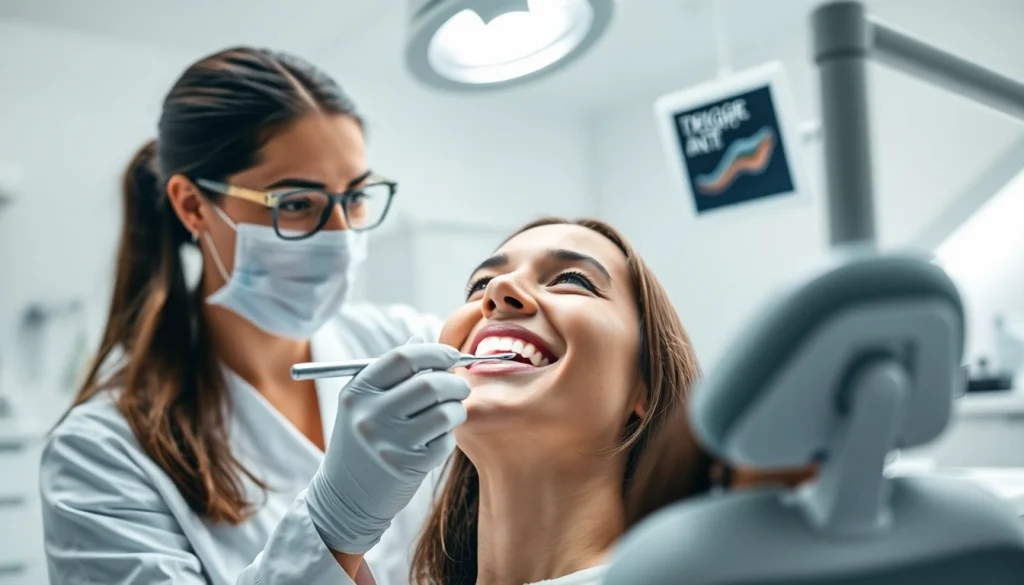 Dentist providing care in a modern clinic, showcasing expertise and patient interaction.