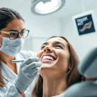 Dentist providing care in a modern clinic, showcasing expertise and patient interaction.