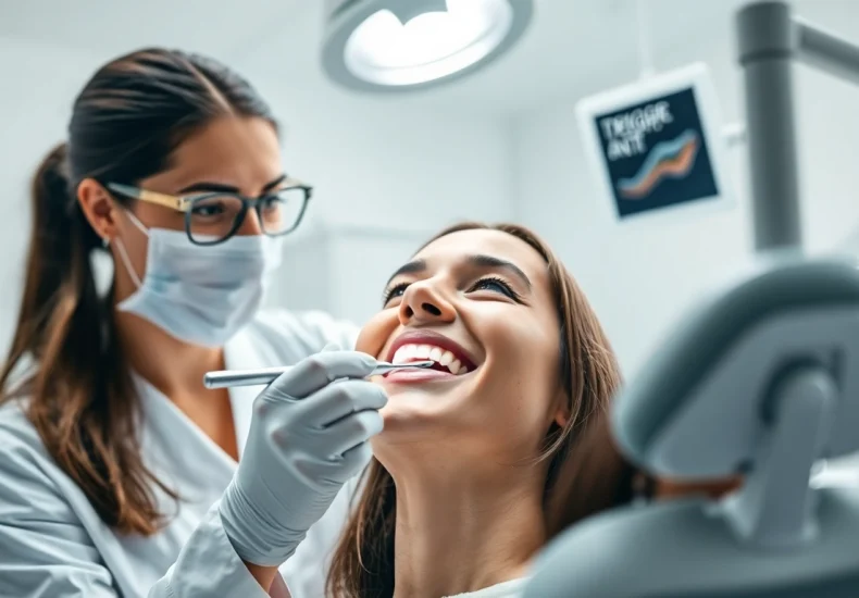 Dentist providing care in a modern clinic, showcasing expertise and patient interaction.