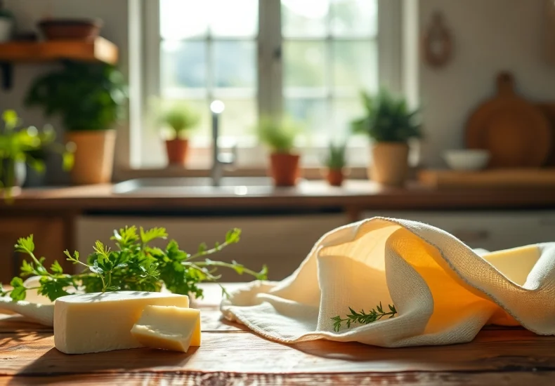 Kaasdoek om heerlijke kaas te draperen op een rustieke tafel.