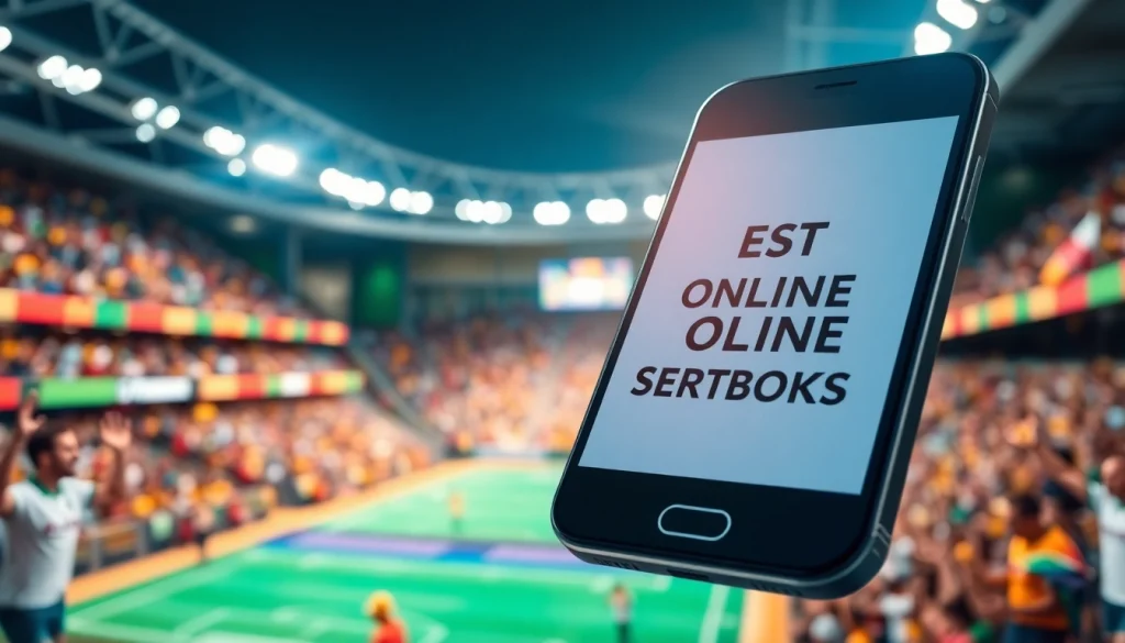 Experience the best online sportsbooks India showcased on a smartphone with an energetic sports backdrop.