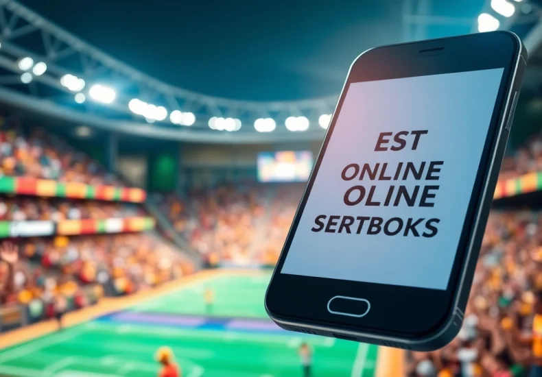 Experience the best online sportsbooks India showcased on a smartphone with an energetic sports backdrop.