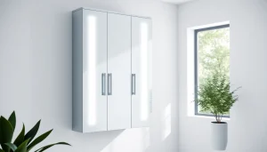 Sonni Spiegelschrank präsentiert sich mit stilvollem Design und integrierter Beleuchtung.