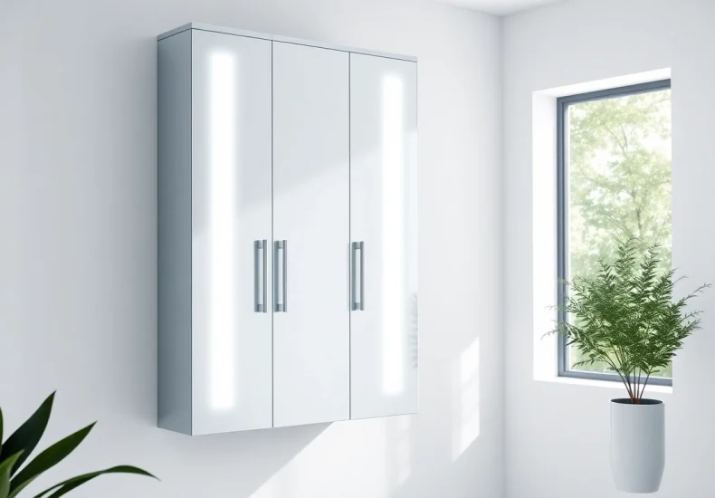 Sonni Spiegelschrank präsentiert sich mit stilvollem Design und integrierter Beleuchtung.