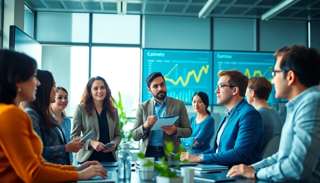 Engaging professionals in Cost-Effective IT Management discussion with digital devices.