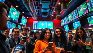 Engaged bettors placing wagers at the best sportsbooks in Mexico in an exciting sports bar atmosphere.