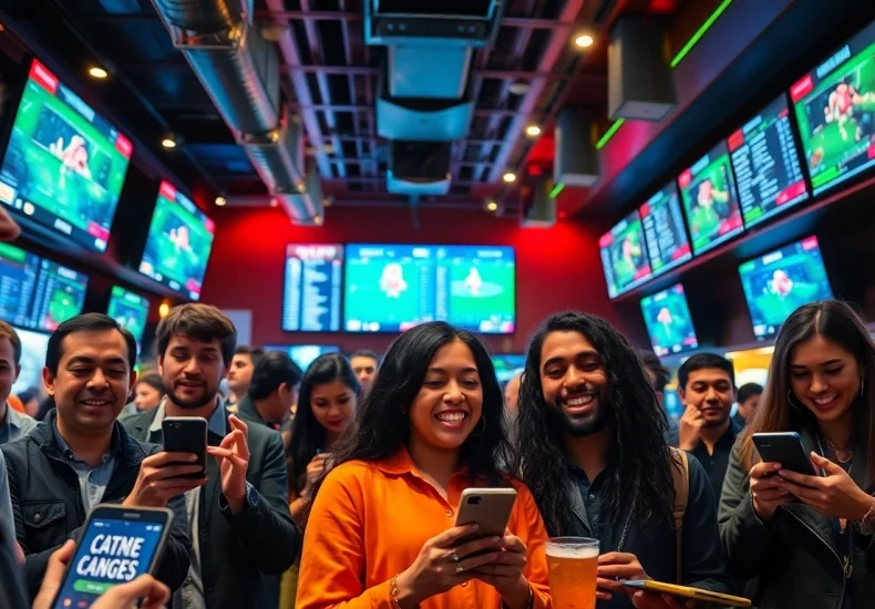 Engaged bettors placing wagers at the best sportsbooks in Mexico in an exciting sports bar atmosphere.