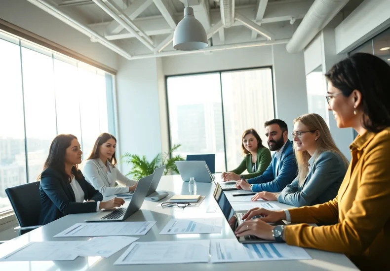 Discussing competitor pricing strategies in a modern office setting.