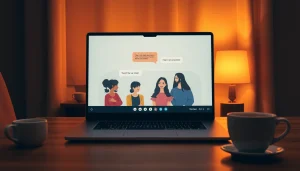 Engage in dynamic ai chat sex interactions through a cozy, warm-lit digital conversation space.