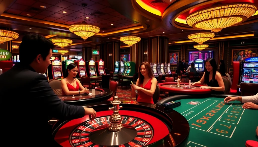 Players enjoying the excitement of gambling at MM88's luxurious casino tables.