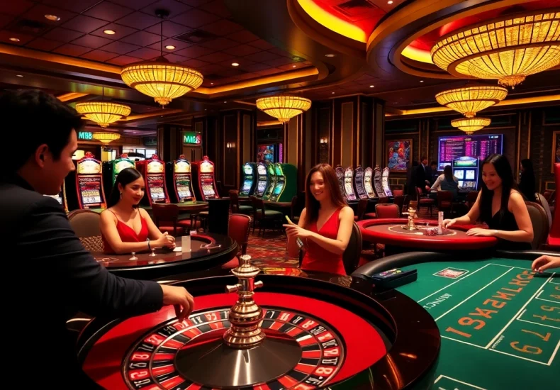 Players enjoying the excitement of gambling at MM88's luxurious casino tables.
