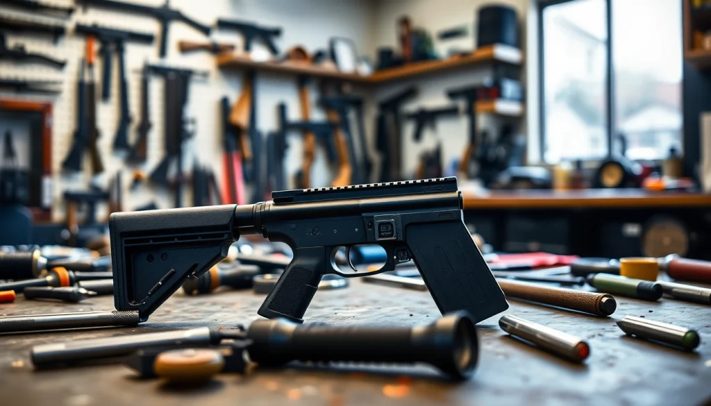 Showcasing the Forced reset trigger on a workbench with precise details and crafting tools.