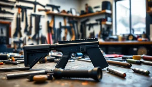 Showcasing the Forced reset trigger on a workbench with precise details and crafting tools.