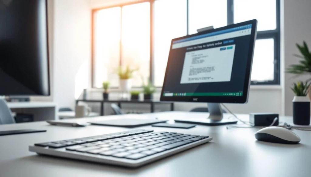 Showcasing a vibrant typing center with an ergonomic setup and computer interface for efficient typing practice.